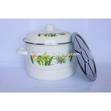 double layer enamel steamer pot with full color